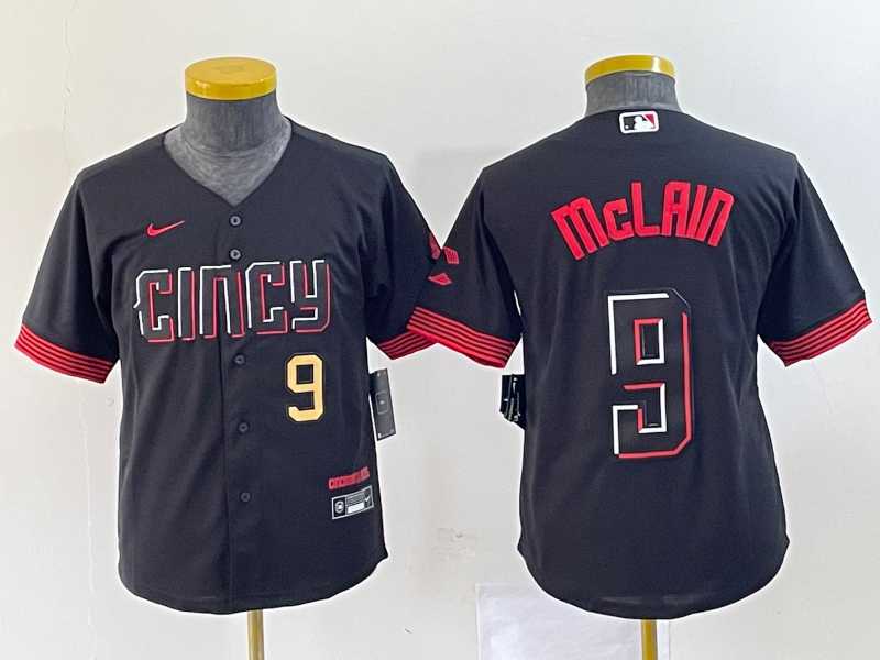 Youth Cincinnati Reds #9 Matt McLain Number Black 2023 City Connect Cool Base Stitched Jersey1->mlb youth jerseys->MLB Jersey